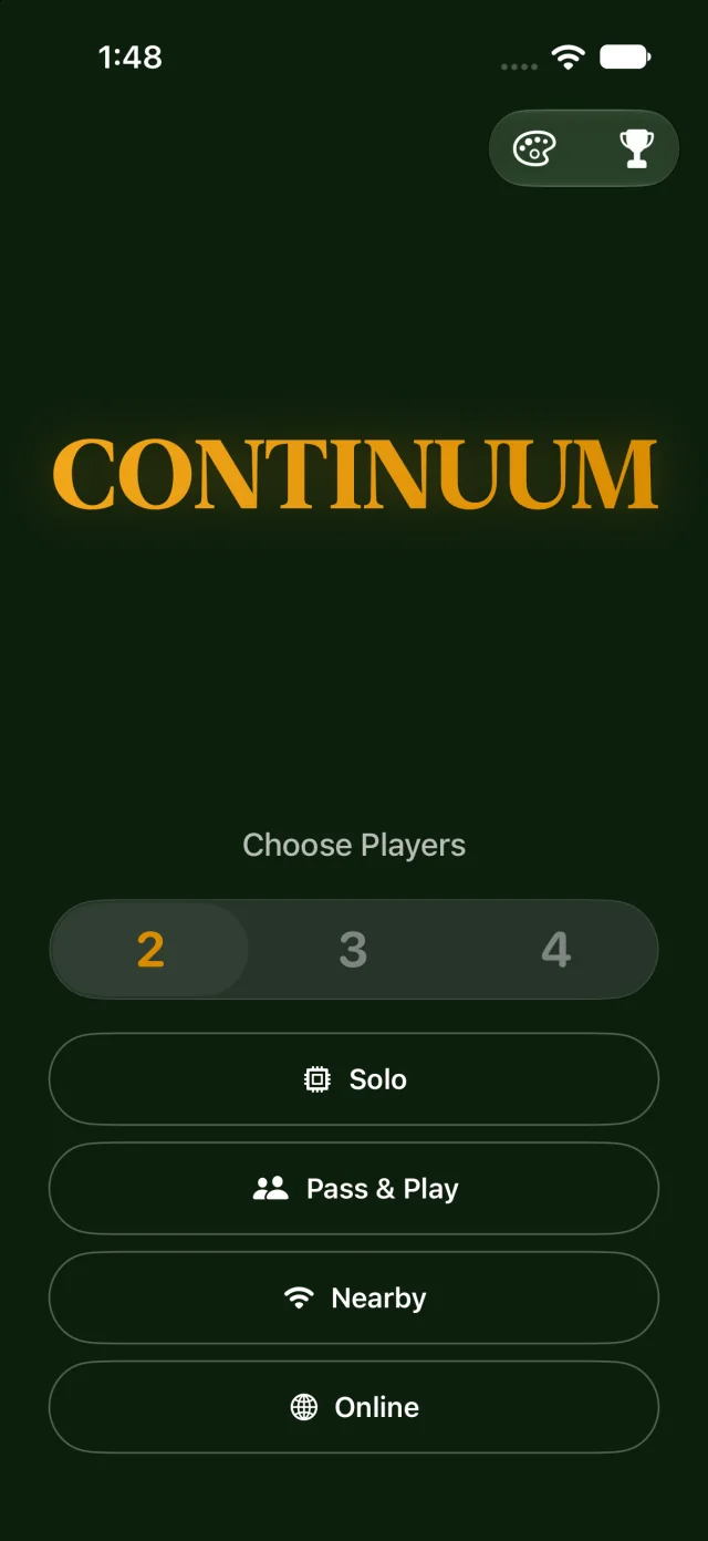 Start screen with player count and game modes
